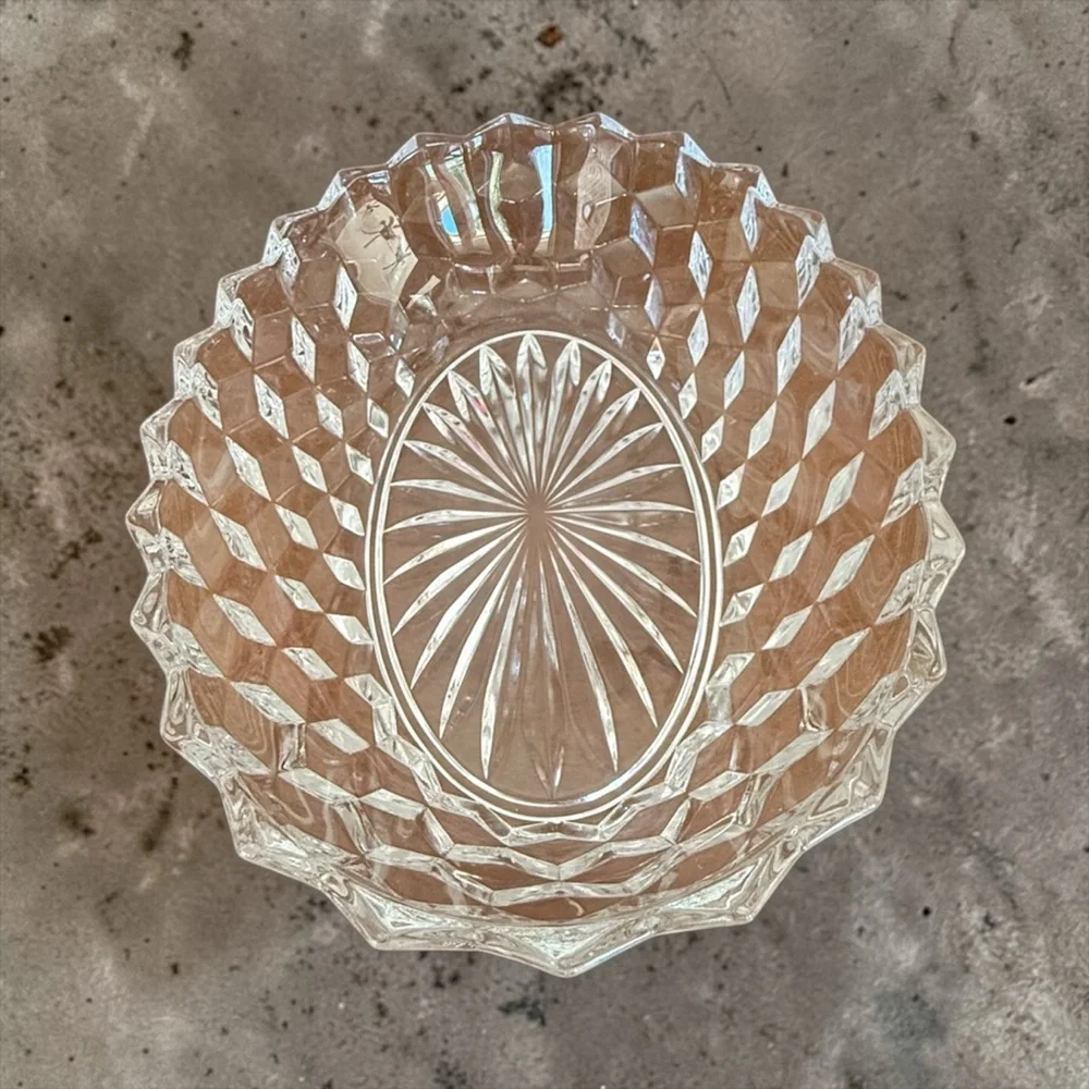 Vintage Fostoria American Clear Glass Oval Serving Vegetable Bowl MCM Cubist